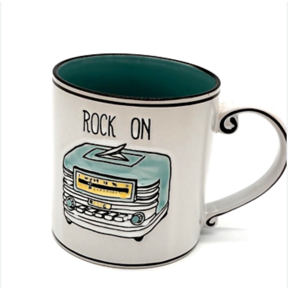 Retro Radio Design Mug - White and Teal